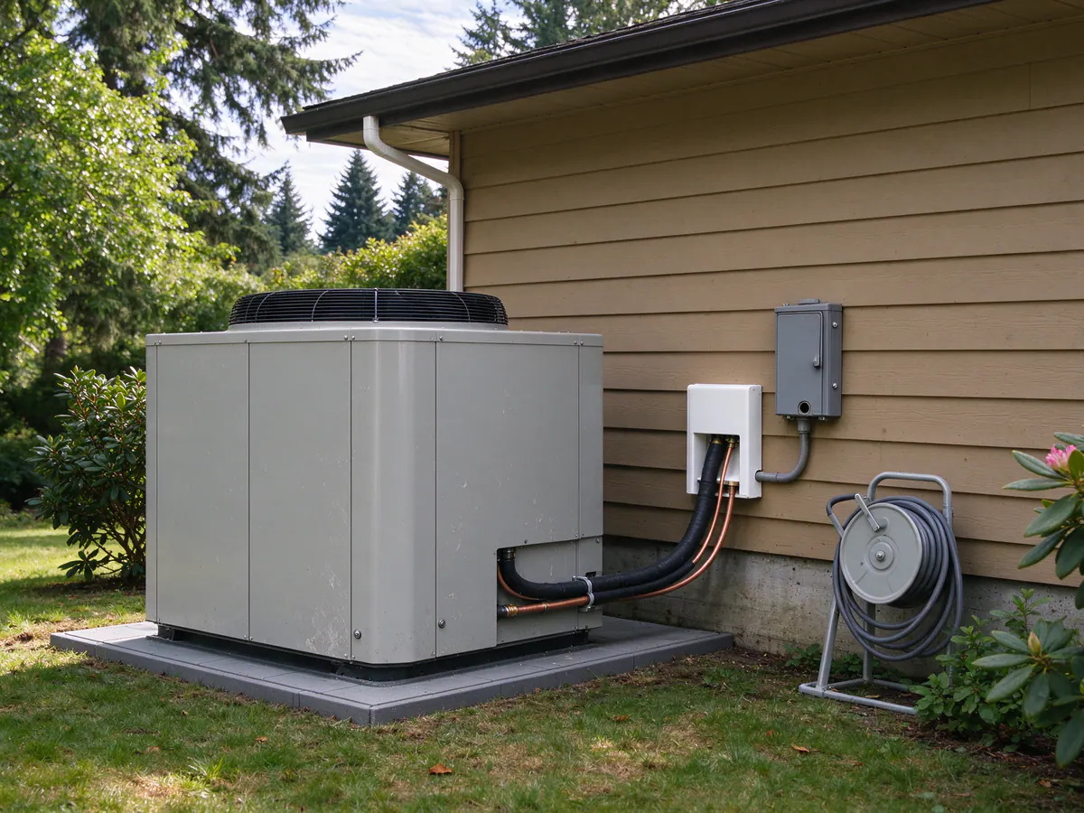 After: a new heat pump outdoor unit in the same spot