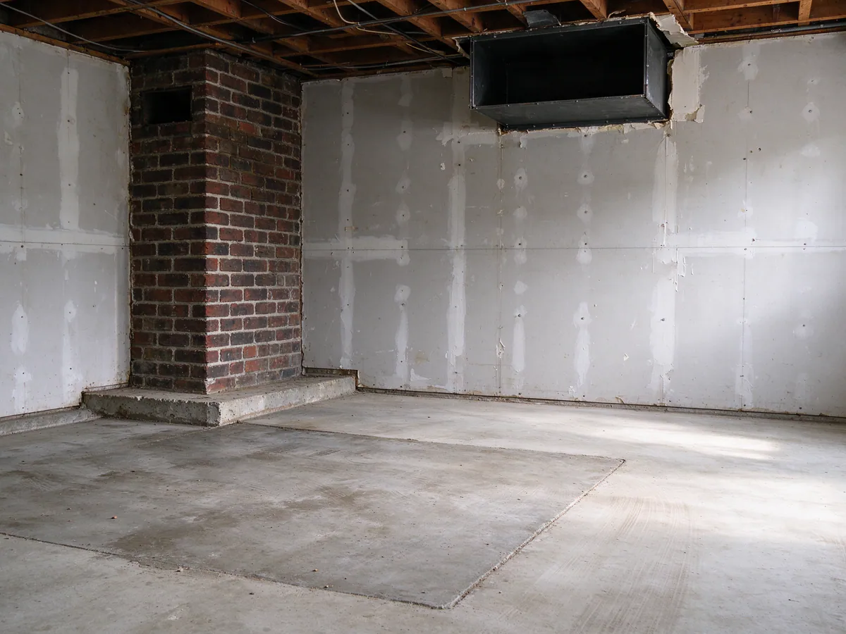 Basement after the oil furnace was removed, ready for the new air handler