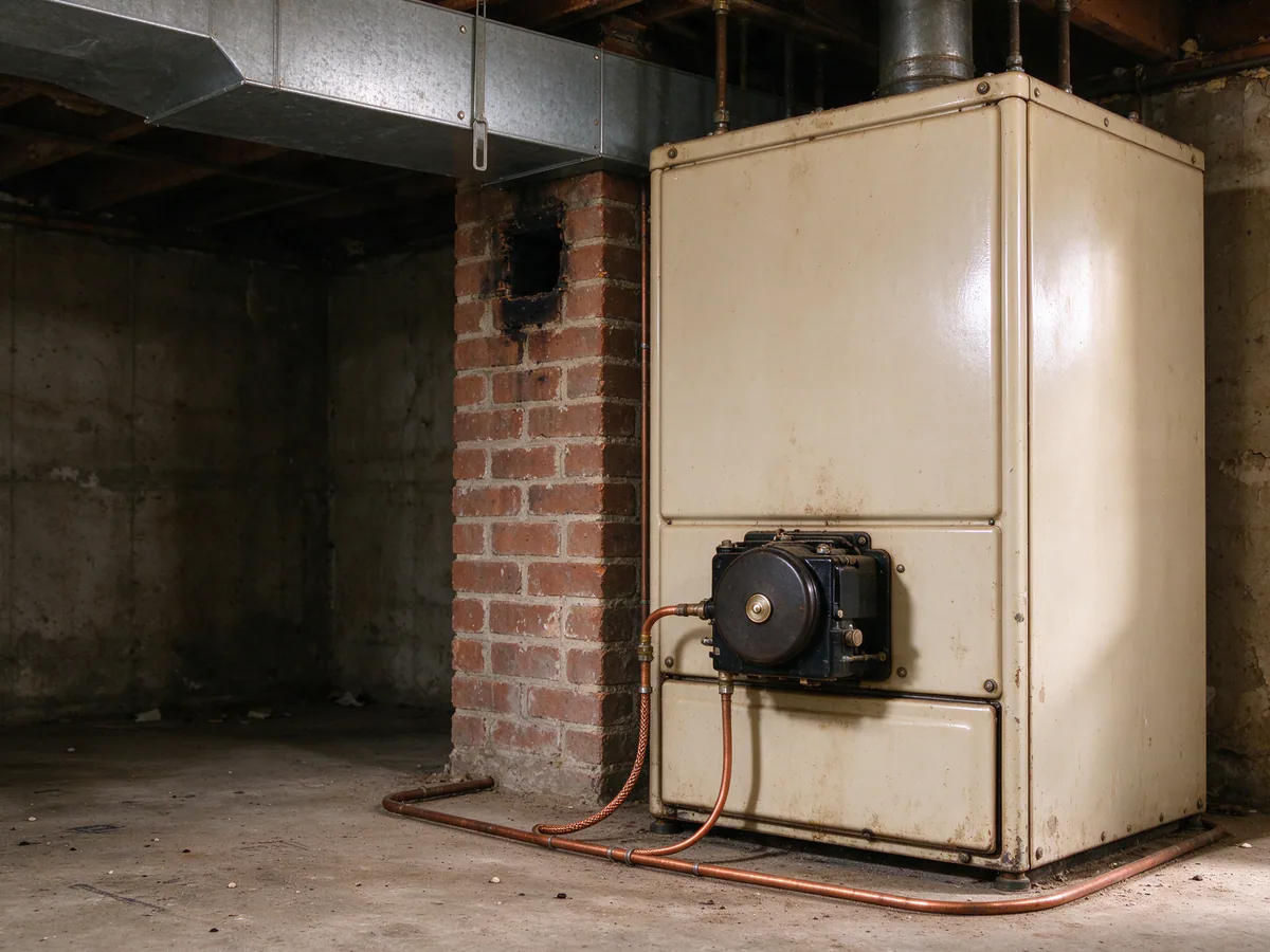 Before: the oil furnace in the basement