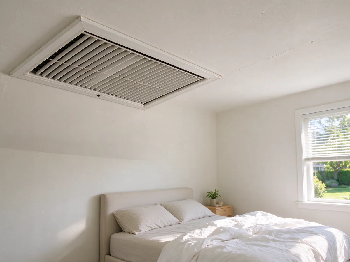 Ceiling supply register in a bedroom