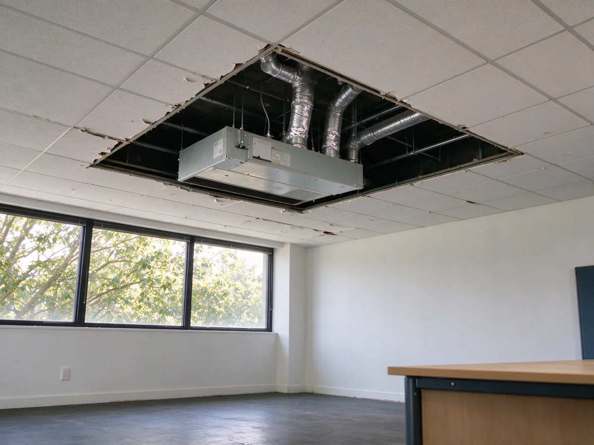 Ducted indoor unit above an office drop ceiling
