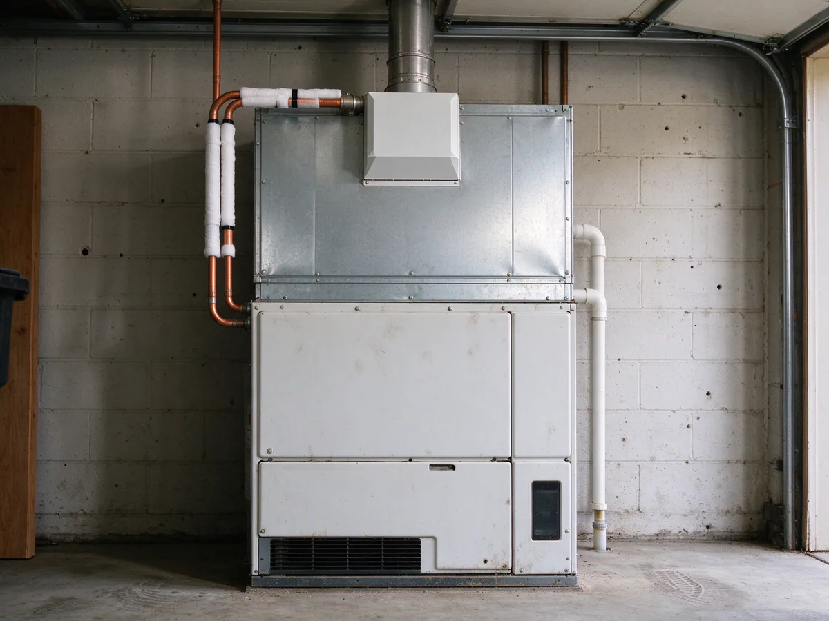Gas furnace and new air handler in a utility room