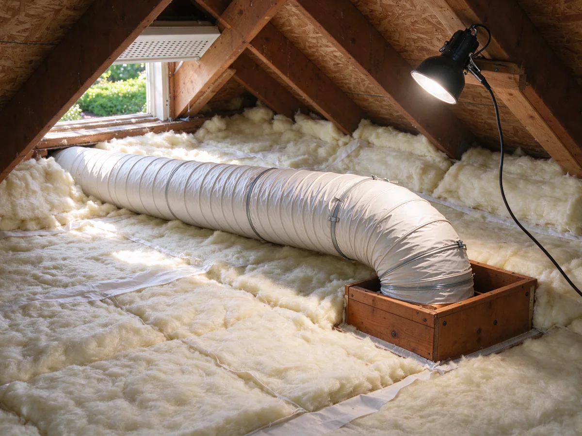 Insulated flex duct run in an attic