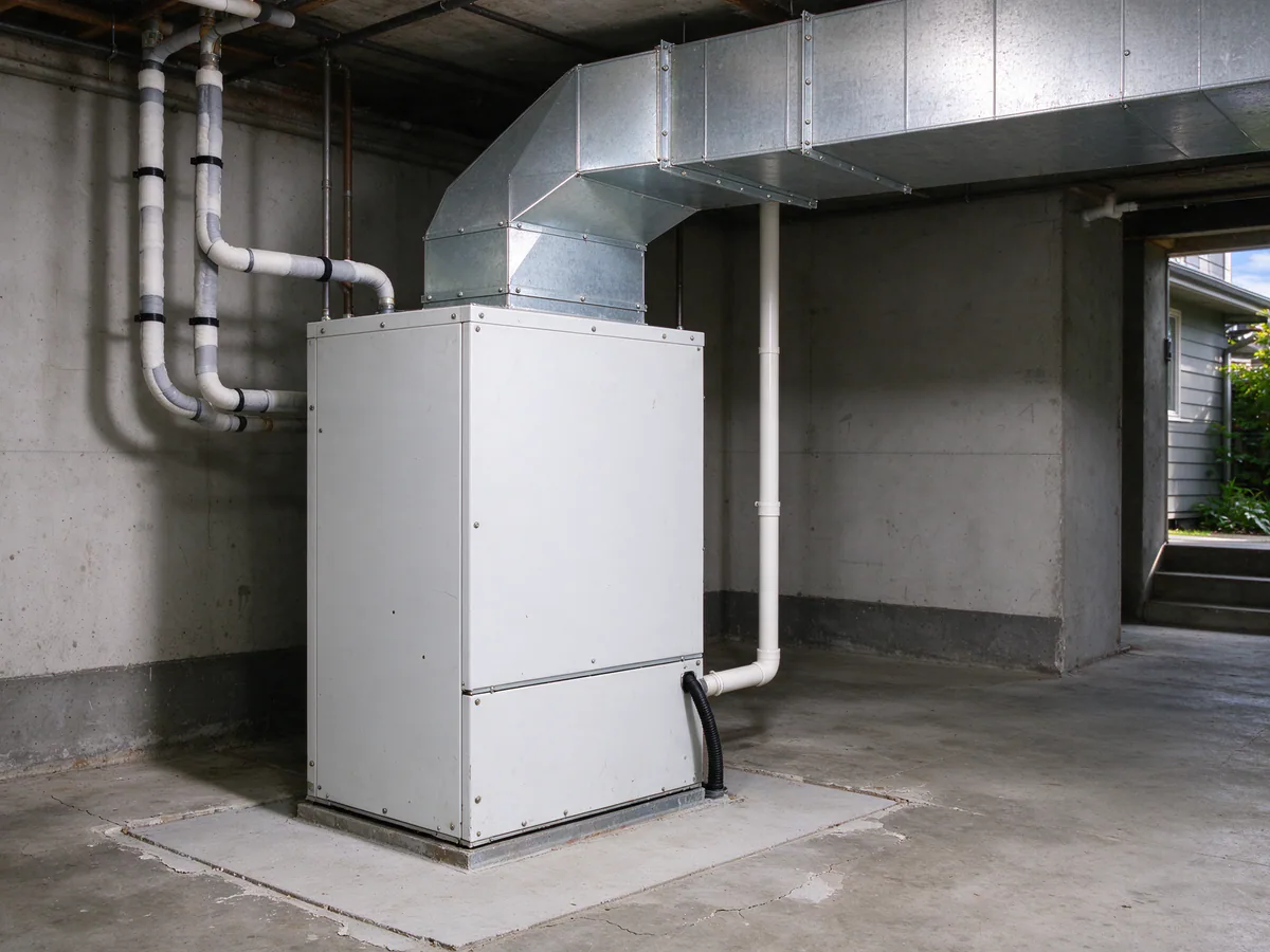 New air handler connected to existing basement ductwork after an oil conversion