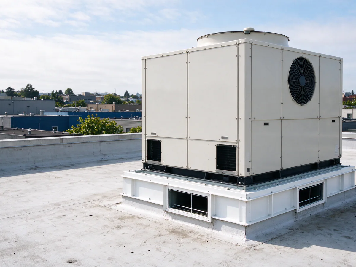 Rooftop unit set on a new roof curb adapter