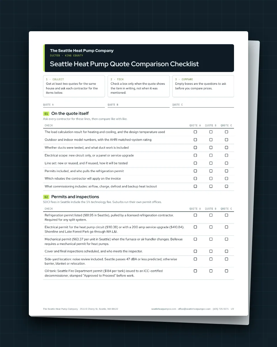 Preview of the printable quote comparison checklist, page one